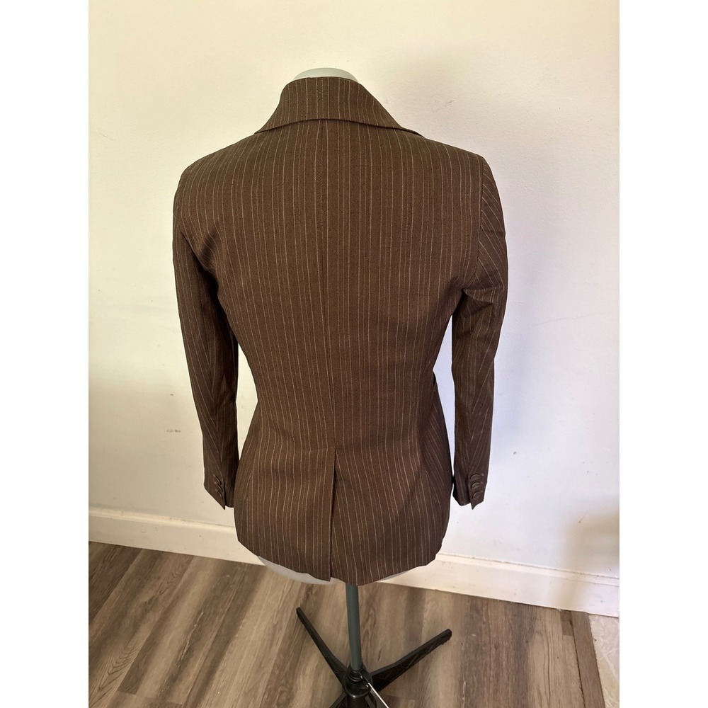 Signature by Larry Levine Blazer Womens 4 Brown Pinstripe Excellent Herringbone